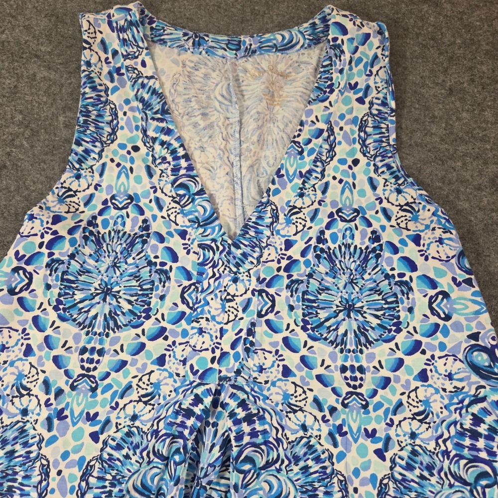 Lilly Pulitzer Amina Swing Dress XS Blue & White Pima Cotton Sleeveless V-Neck